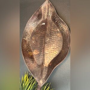 Antique Hammered Metal Leaf Decor Tray/Platter